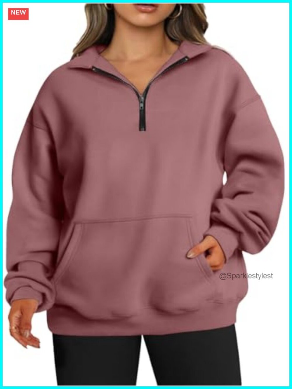 Plus Size Half Zip Sweatshirt Women Pockets Pullover Loose Fit Cotton Blend